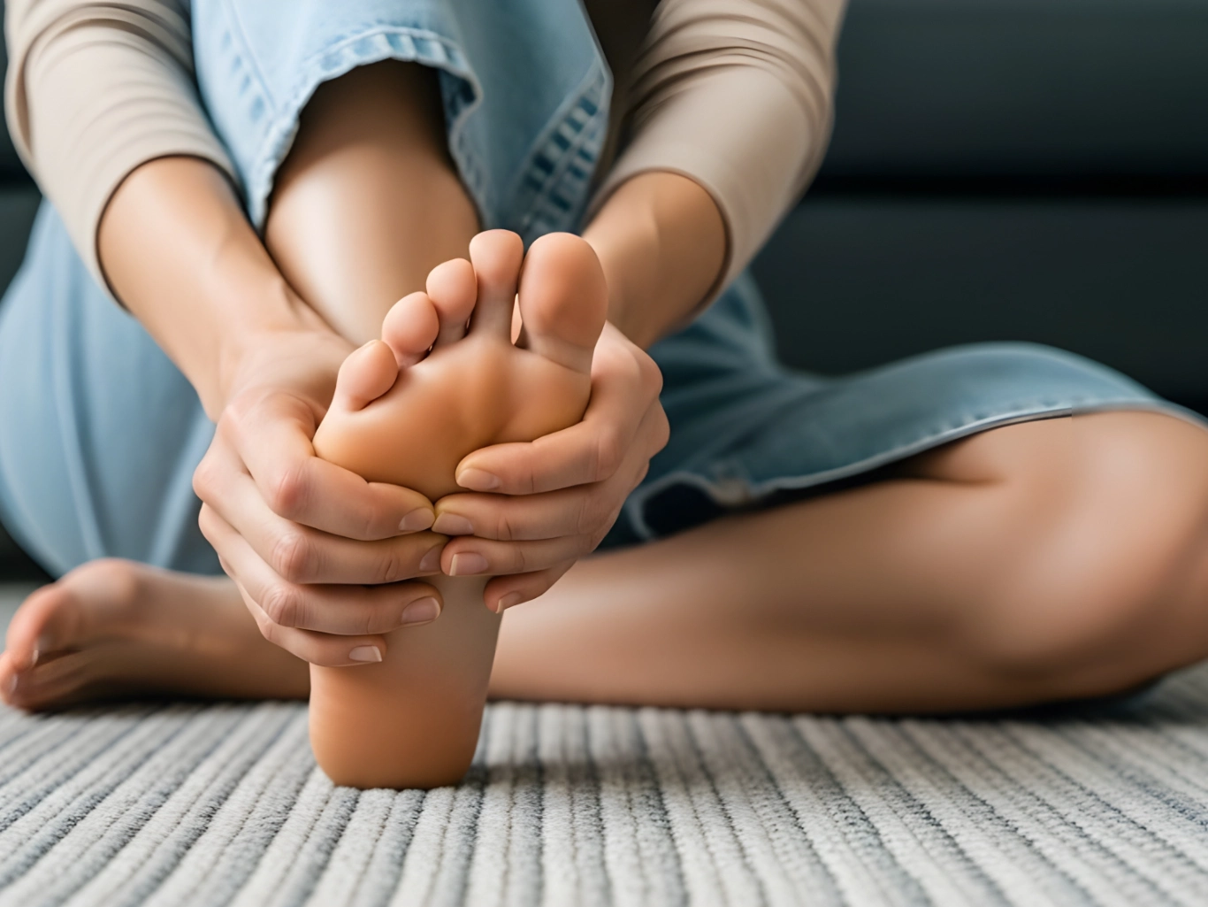woman holding aching sole with hands